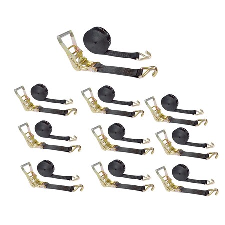 Tie 4 Safe 2" x 30' Ratchet Tie Downs w/ J Wire Hooks, WLL, 3,333 lbs., PK10 RT04C-530-W5-BLK-10